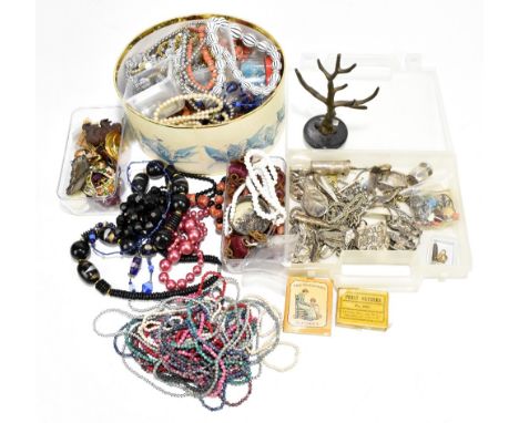 A selection of assorted costume jewellery to include various hallmarked silver items including part Albert chain, sterling si