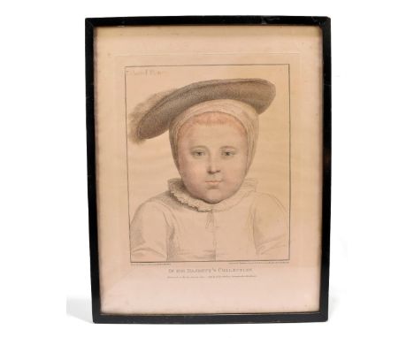 FRANCESCO BARTOLOZZI (Italian, 1777-1815); a coloured engraving, 'Edward Prince', portrait after Hans Holbein, with text belo
