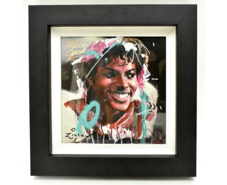 ZINSKY; mixed media on card, ‘Michael Jackson Inc Vinyl’, executed on the LP cover, with reverse visible verso, signed lower 