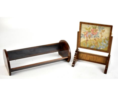 An Edwardian book trough of rectangular form with curved edges and penwork floral detail, length 40cm, together with an Edwar