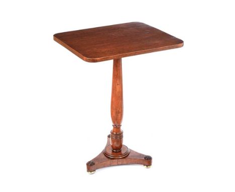 REGENCY MAHOGANY LAMP TABLE WITH TURNED PILLAR & PLATFORM BASE. RAISED ON BRASS BUN FEET.HEIGHT: 29½ INCHES.WIDTH: 22 INCHES.