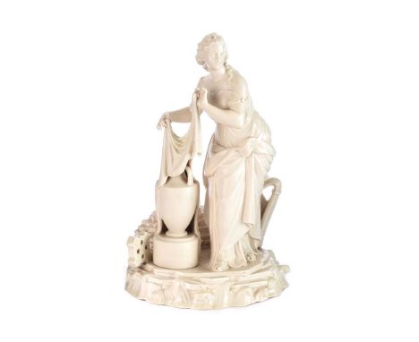 FIRST PERIOD BELLEEK PARIAN FIGURE ERIN.CLASSICAL GIRL. BELLEEK POTTERY.HEIGHT: 17 INCHES.WIDTH: 10 INCHES.DEPTH: 7 INCHES. F
