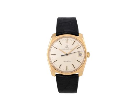 A MEN'S UNIVERSAL GENEVE 18K YELLOW GOLD QUARTZ WRISTWATCH Unisonic.Brand: Universal Geneve Model: Unisonic Case reference: 1