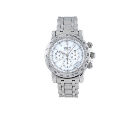 A MEN'S ZENITH STAINLESS STEEL AUTOMATIC CHRONOGRAPH BRACELET WATCH. El Primero Rainbow Brand: Zenith Model: El Primero Rainb