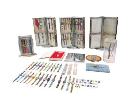 SWATCH COLLECTION 125 Swatches with three original exhibition stands.  Three original exhibition stands from Swatch with coll