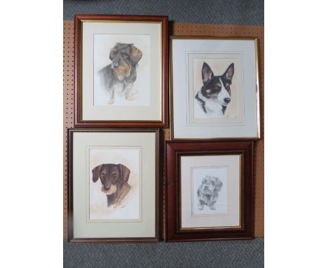 J. ROWLEY. Three various dog portraits, one signed with monogram lower right, two signed lower right and dated 1994 and 1997,
