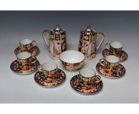 A COLLECTION OF ROYAL CROWN DERBY PORCELAIN OLD IMARI PATTERN TEAWARE, pattern No 2451, comprising two pots, sugar bowl and s