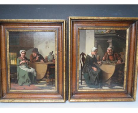 JOS VAN BREE (1784 - 1859). A pair of interior scenes, one depicting an elderly couple playing draughts, signed lower left, o