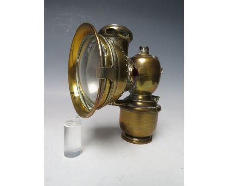 A BRASS CASED JOSEPH LUCAS LUSTRA No.256 CARBIDE CYCLE LAMP