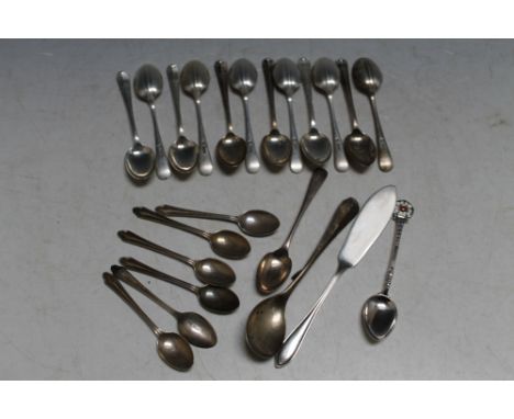 A COLLECTION OF HALLMARKED SILVER FLATWARE, various dates and makers etc., to include a set of 12 rat tail teaspoons - Sheffi