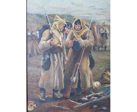 E.R.PRATT (XIX). Continental army scene, with soldiers marching 'The Old Caps 2 Months After PLWNA', signed, inscribed and da