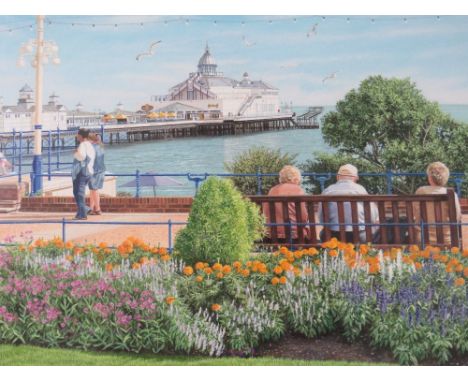 K. STEDMAN (XX). English school, seaside promenade and pier with figures, signed lower left, watercolour and gouache on paper