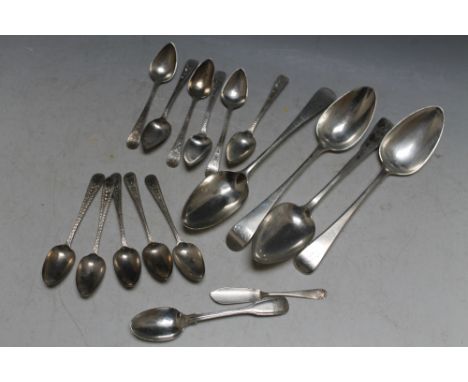 A COLLECTION OF HALLMARKED SILVER FLATWARE, to include a set of six bright cut teaspoons by Peter Anne and William Bateman - 