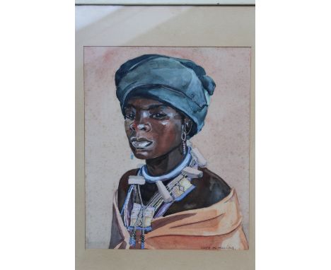 LUCY MARY MULLINS (1920-2008). Portrait of an African lady, signed, mixed media, framed and glazed, 30.5 x 24.5 cm (2)