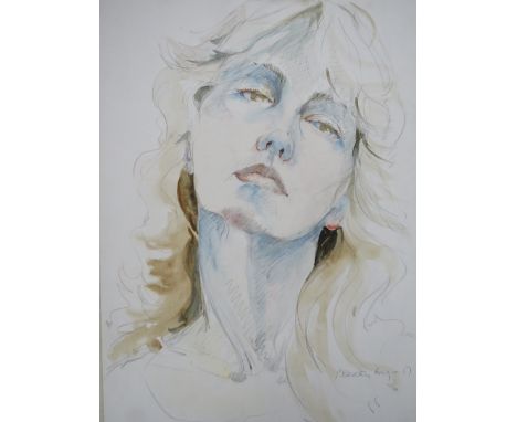 BEVERLEY FRY. Head and shoulder portrait study of a young woman, signed and dated 1987 lower right, pencil and washes on pape