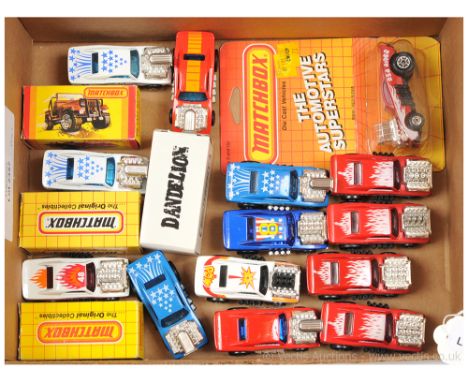 Matchbox Superfast group of Dragsters to include 6 x 26b Big Banger Dragster - (1) dark blue windows; (2) white body with blu