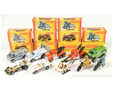 Matchbox Superfast Group of Early 1980's Issue Models all with Lesney Base. Including 33c Honda Police Motorcycle Code Red Is