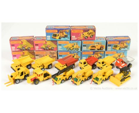 Matchbox Superfast group of Construction Vehicles Including 3 x 26c Site Damper (1) yellow cab, red dump, black interior, mat