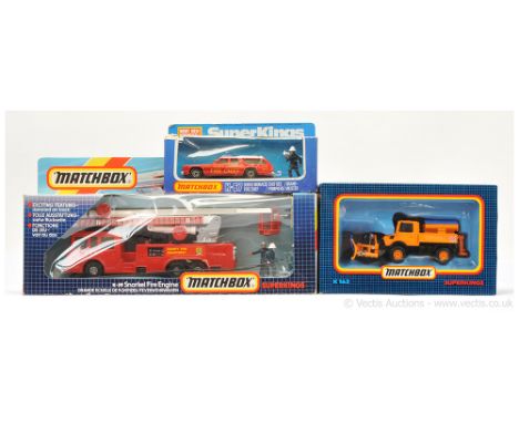 Matchbox Super Kings (1) K39 ERF Simon Snorkel Fire Engine - light amber windows, black interior, metallic silver turntable, 