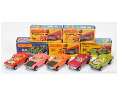Matchbox Superfast 3 x 54b Ford Capri - all are bare metal base - (1) Dayglo pink body with matt black hood - Excellent Plus 