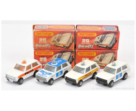 Matchbox Superfast 4 x 20b Range Rover Police Patrol - all are white body, clear frosted windows, Maltese Cross wheels - (1) 