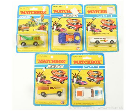 Matchbox Superfast group of early to mid 1970's issue Models. Including 8c Tomaso Pantera; 47b Beach Hopper; 55b Mercury Poli