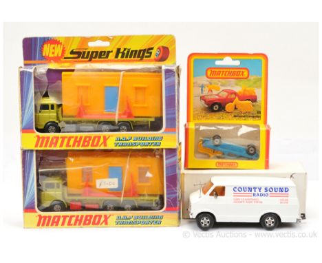 Matchbox Super Kings 2 x K13 DAF Building Transporter - both are metallic lime green body, 5-Spoke wheels - (1) light blue wi