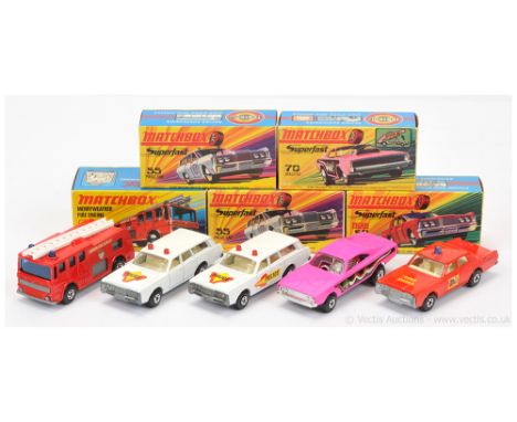 Matchbox Superfast Group of early to mid 1970's mostly Emergency Vehicles. Including (1)  35a Merryweather Marquis Fire Engin