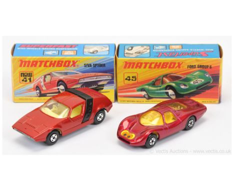 Matchbox Superfast pair of harder to find models. (1) 41b Siva Spyder - black plastic hoop, pale yellow interior, bare metal 