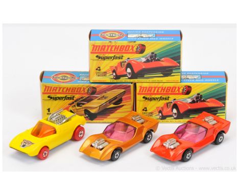 Matchbox Superfast (1) 1b Mod Rod - Wild Cat hood label, orange interior, red wheels - Excellent in Good creased/scuffed Type