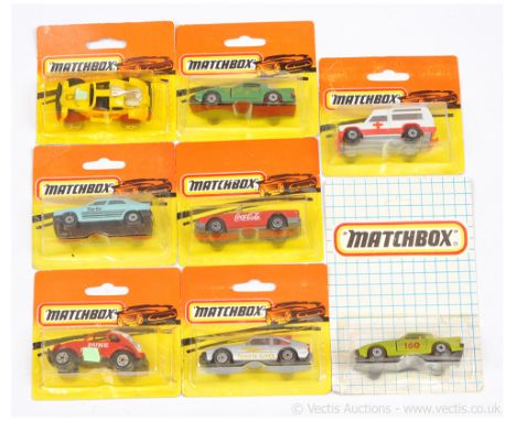 Matchbox Superfast group of Made in Bulgaria issue cars. Including (1) 60d Toyota Supra - metallic silver body with yellow Ta