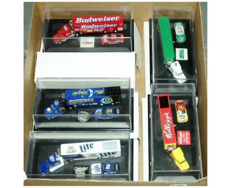 Matchbox Superfast 8 x Articulated Racing Transporter with Nascar Stock Car Sets (1) Kellogg's; (2) Blue Macdonald's; (3) Red