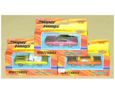 Matchbox 3 x Classic Super Kings American Cars - Including (1) K-202 1970 Chevrolet Chevelle S454; (2) K-204 1970 Oldsmobile 