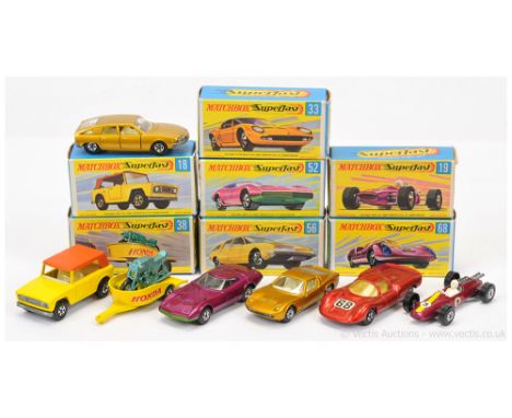 Matchbox Superfast group of early 1970's issue Cars &amp; Trailers (1) 68a Porsche 910 (2) 56a BMC 1800 Pininfarina (3) 52a D