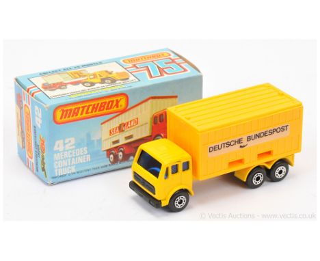 Matchbox Superfast 42c Mercedes Container Truck "Deutsche Bundespost" - yellow cab and chassis, yellow container with rare re