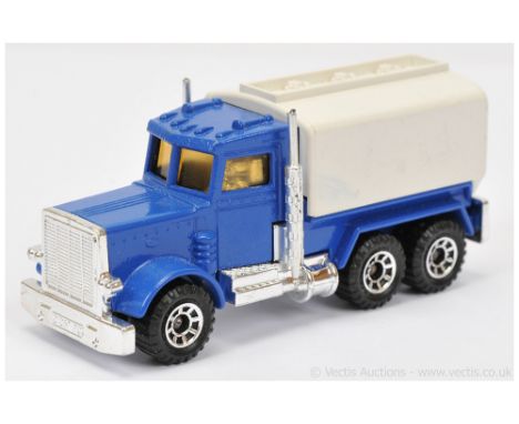 Matchbox Superfast 56d Peterbilt Tanker - dark blue cab &amp; chassis, white plastic tank without tampo print, light amber wi