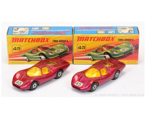 Matchbox Superfast 2 x 45a Ford Group 6 - Including; (1) metallic magenta body with racing number 45 nose label, light amber 