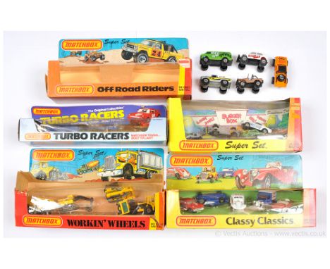 Matchbox Superfast 5 x Us Issue Gift Sets (1) Sundown Drive Super Set (missing one car); (2) Classy Classics; (3) Workin' Whe