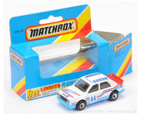 Matchbox Superfast MB44 Skoda 130LR Rally Car - WITHOUT DUCKHAMS TAMPO PRINT TO REAR DOORS, black interior, light blue Macau 
