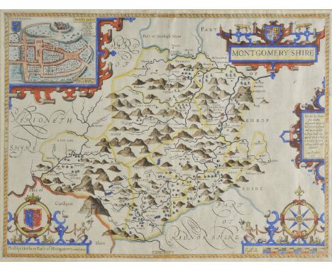 *Montgomeryshire. Speed (John), Montgomery Shire, published John Sudbury & George Humble, [1627], hand coloured engraved map,