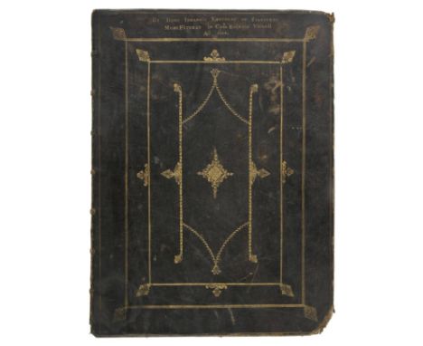 William III period binding. An attractive panelled morocco binding,  spine with raised bands, compartments tooled with flower