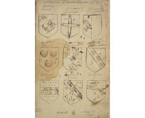 Heraldic Manuscript. The Visitation of Westmorland, 1575, and Visitation of Cumberland, 1615,  manuscript, circa 1635, contai