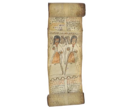 *Ethiopian Magic Scroll. A vellum scroll of three stitched membranes, probably late 19th century,  handwritten in Ge'ez scrip