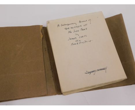 Leicestershire.- ms.- A CONTEMPORARY ACCOUNT OF THE MURDER OF MR JOHN PAAS BY JAMES COOK THE BOOKBINDER c.140pp manuscript no