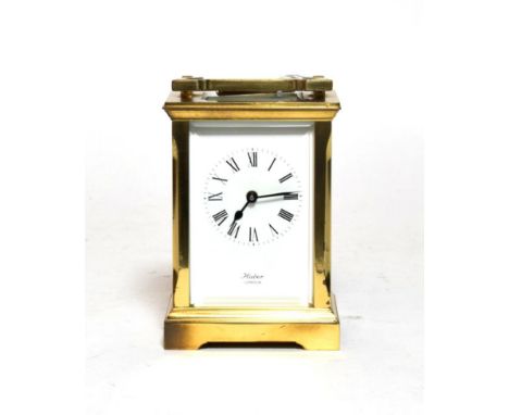 A brass carriage clock, Huber of London, 12cm height