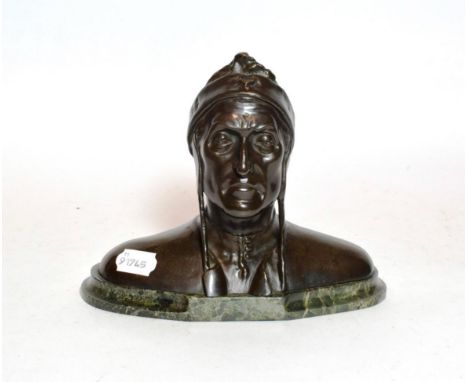 Bronze bust of Dante by Gladenbeck Berlin, on marble base 