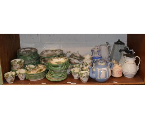 A Spode dinner service and a collection of 19th century and later teapots and jugs including Wedgwood