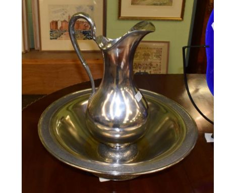 A Large American silver-plated ewer and basin, by the Meriden Britannia Co., retailed by Rogers Bros., the ewer pear shaped a