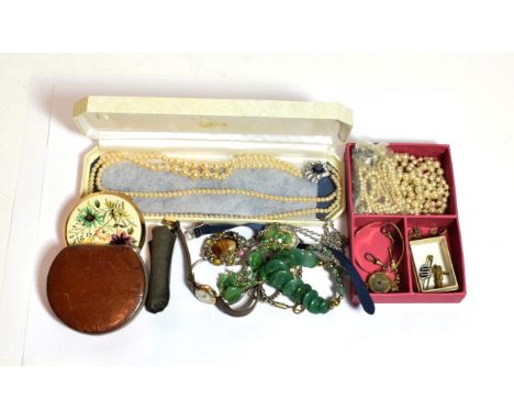 A Danish rose pendant by Eggert; a Christian Dior scent bottle; Stratton compact; two other compacts; together with assorted 