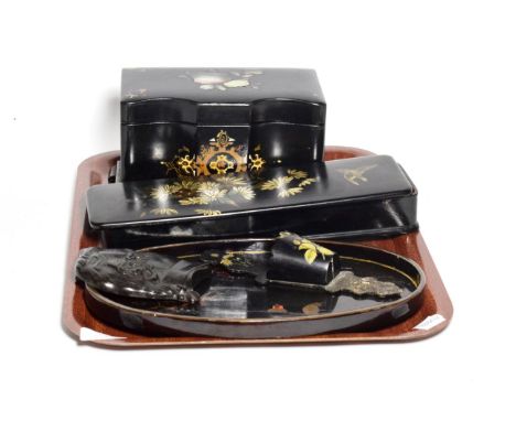 Victorian papier mache tea caddy, glove box, spill holder, tray, bas relief profile - Mozart